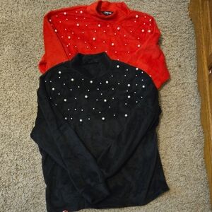 CHICME Women's Cowl Neck Sweater - Red and Black BUNDLE